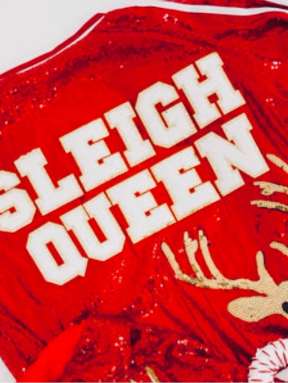 Red "Sleigh Queen" Sequin Holiday Bomber Jacket Women’s